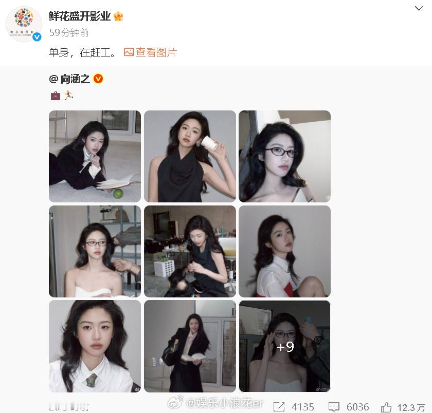 经纪公司说向涵之单身周奇向涵之疑似分手刚刚，经纪公司转发微博，文案：“单身，在