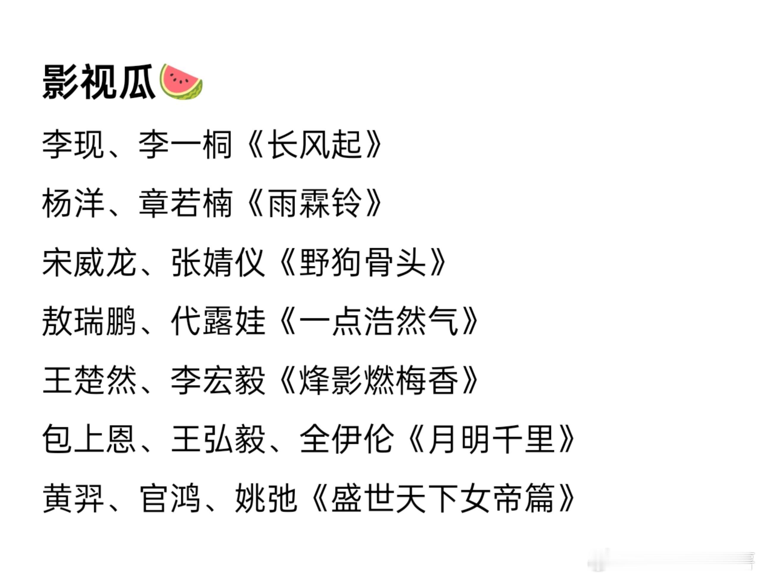 近期待播剧🥳李现、李一桐《长风起》杨洋、章若楠《雨霖铃》宋威龙、张婧仪《野狗骨