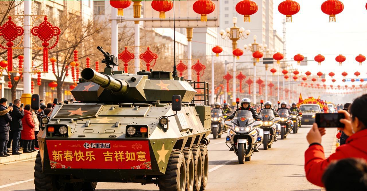 包头街头现北重集团轮式突击炮2月22日下午，在包头“奇遇中国年”新春国潮街