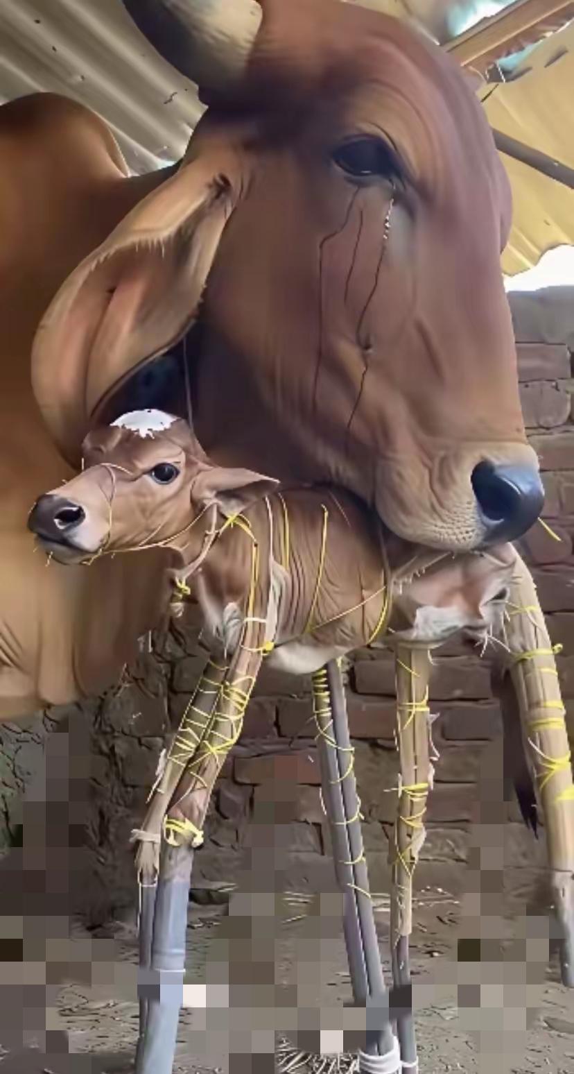 谁能想到，一头母牛的母爱竟能让人如此破防。自家母牛生下先天畸形、