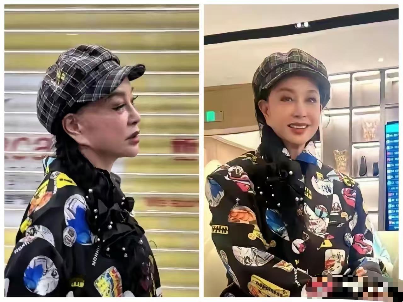 都是刘晓庆，同一套衣服，同一顶帽子。庆姐衣品一如既往的不怎么好，不过，都75岁，