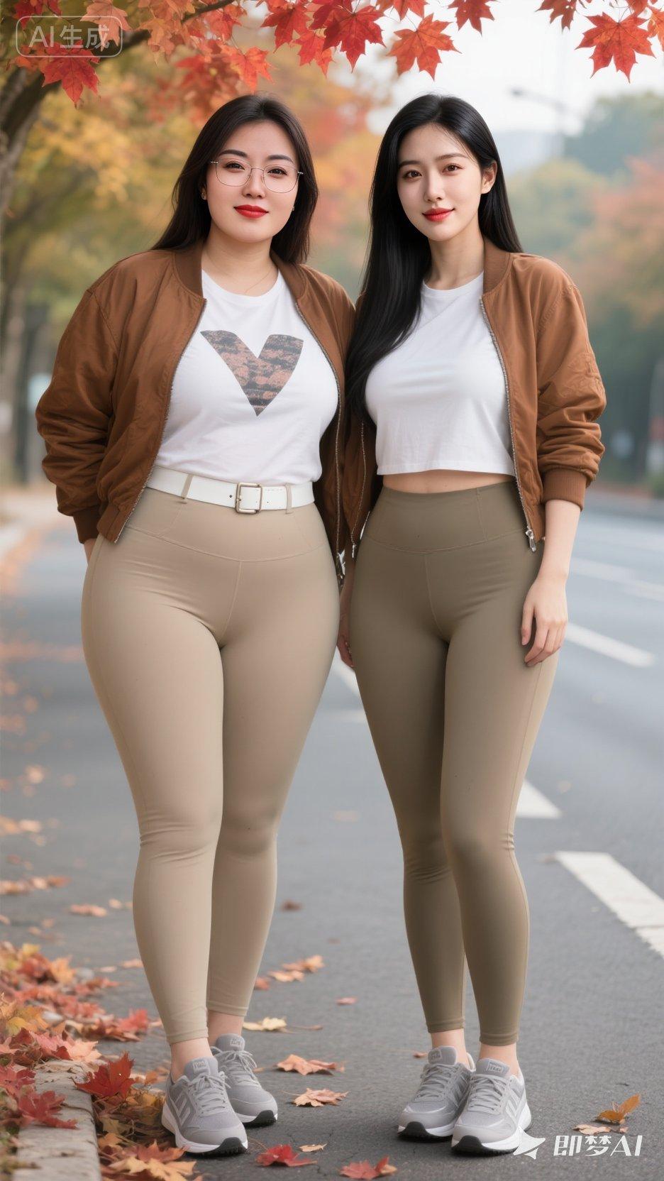 秋意浓时，红叶映美人。