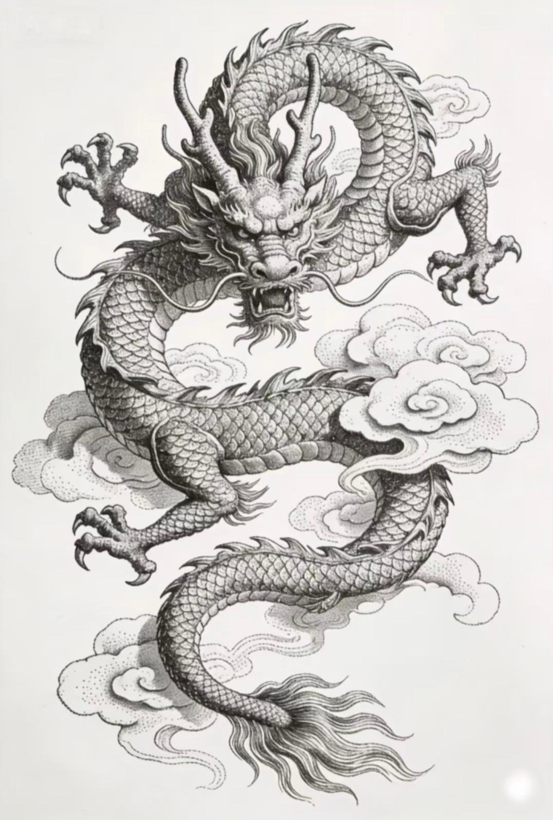 素材|​龙舞线条添百福，狮描轮廓纳千祥（龙狮线稿）传统文化绘画祝福