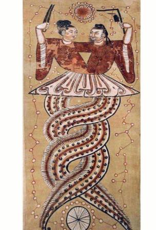 伏羲女娲交尾图藏着啥道理？人首蛇尾和龙图腾有关系吗伏羲女娲交尾图是咱们老祖宗