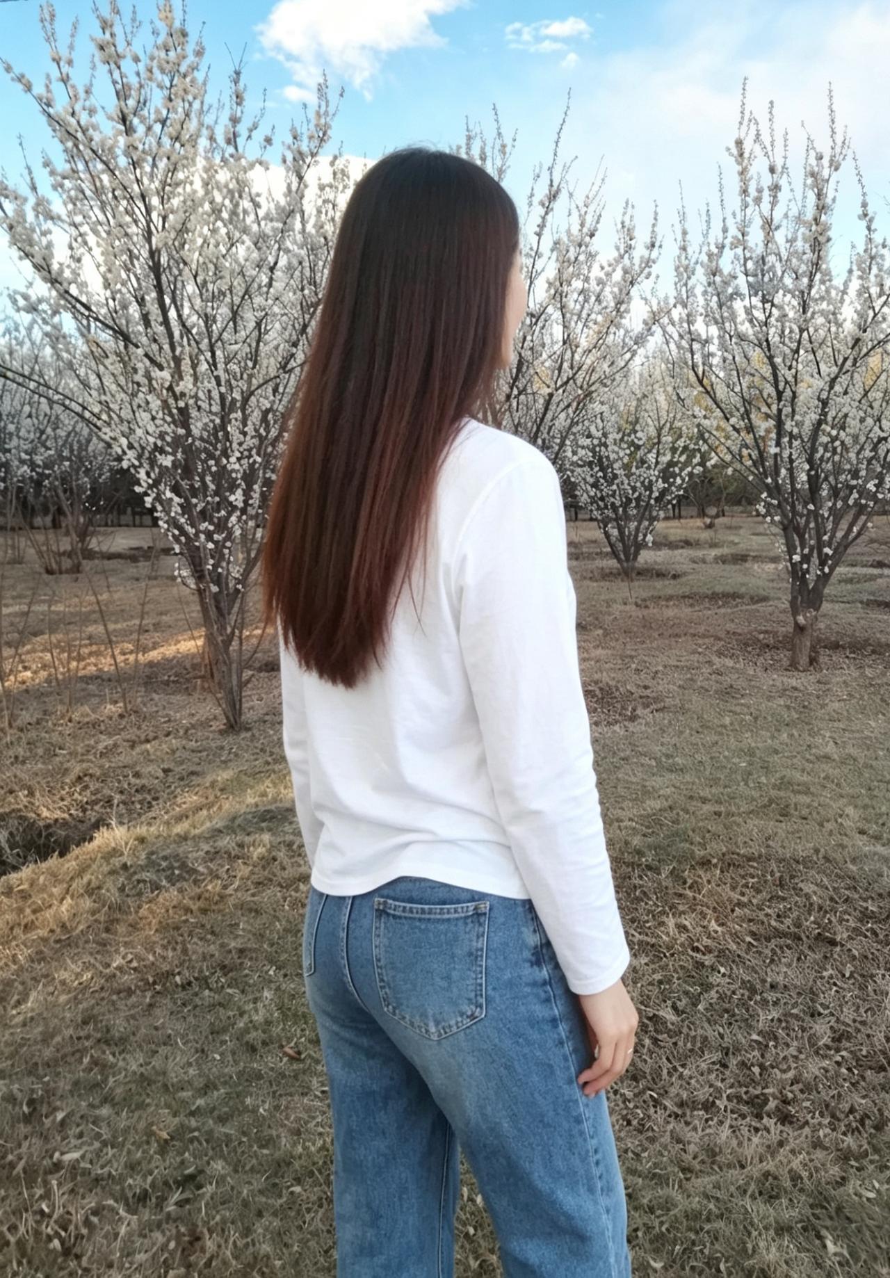 枝上花初发，清芬满浅坡。人停芳树下，背影自婀娜。