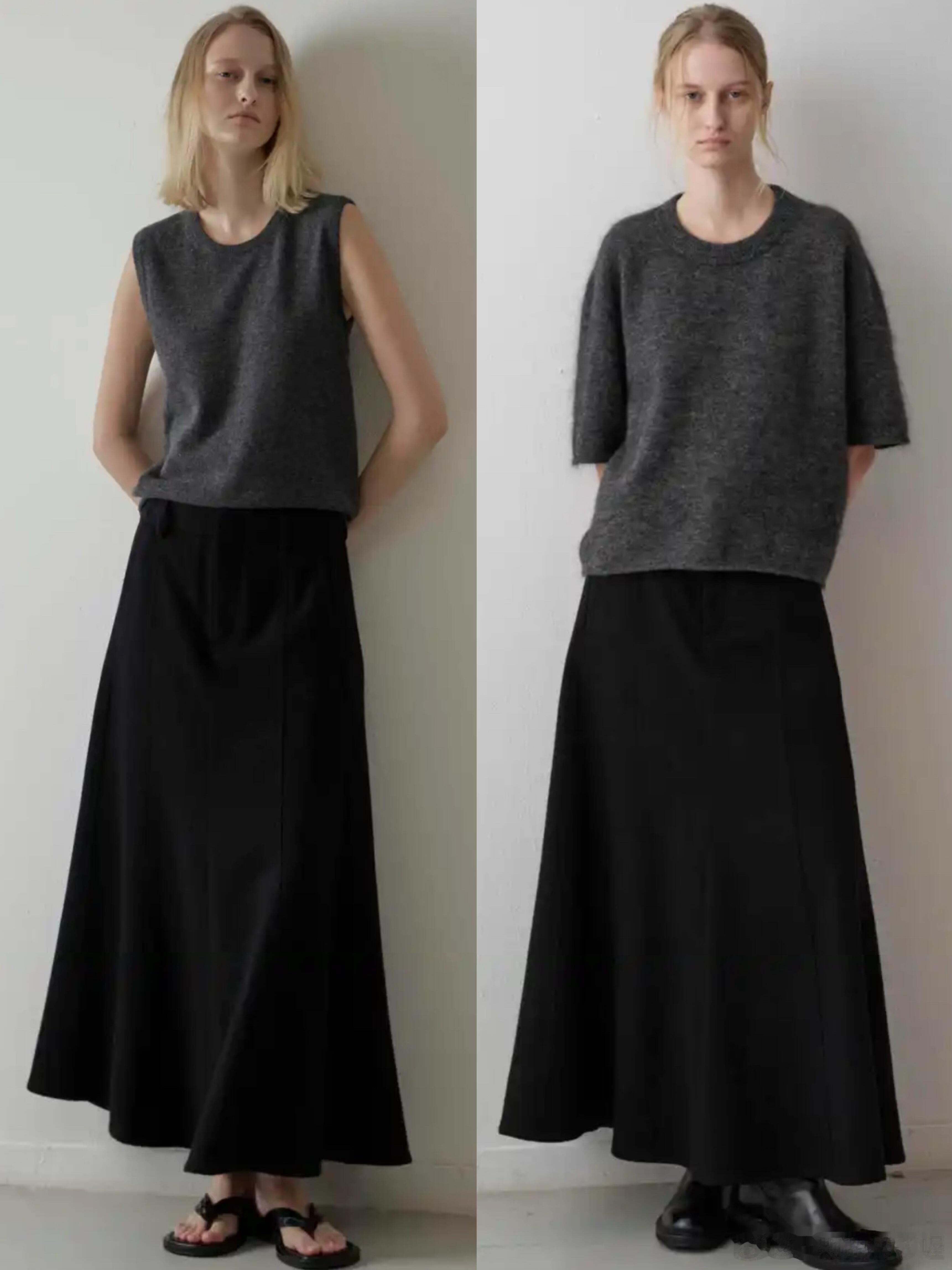 灰色针织衫配直筒裤或长裙，经典组合永不过时；简约却不简单。穿搭分享生活手记时尚穿