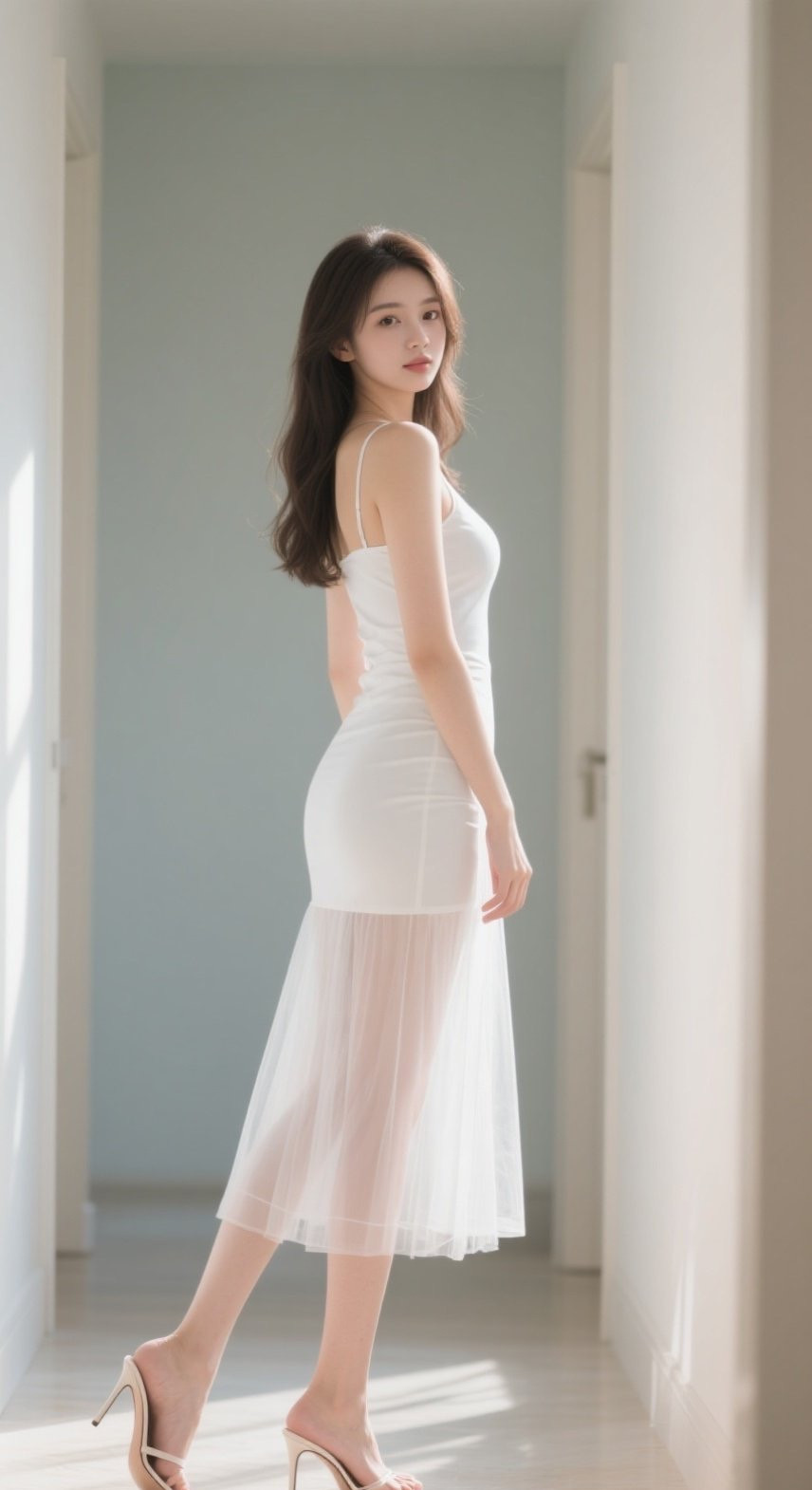 气质少妇白裙摇曳，长腿纤细步步生莲