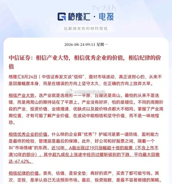 黑色星期一，中信证券再次喊话别怕波