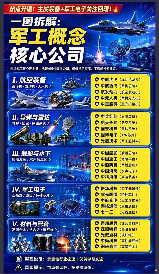 军工板块迎来回暖窗口？五大黄金赛道核心龙头全梳理，新一轮行情要启动？地缘环境反复
