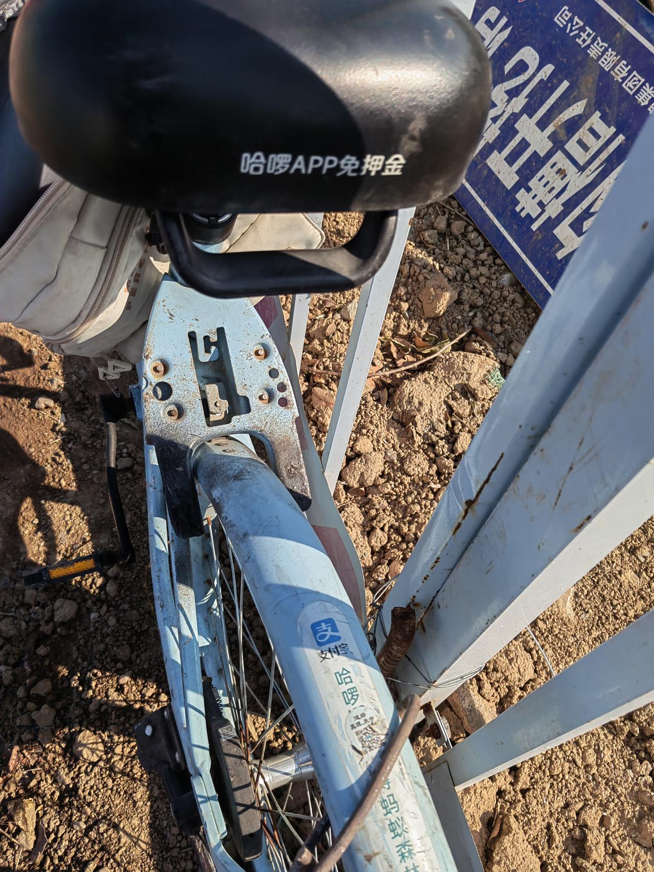 哈罗官方如果看到这个单车，估计会哭晕在厕所，明明好好的单车却被人卸去了锁具，不知