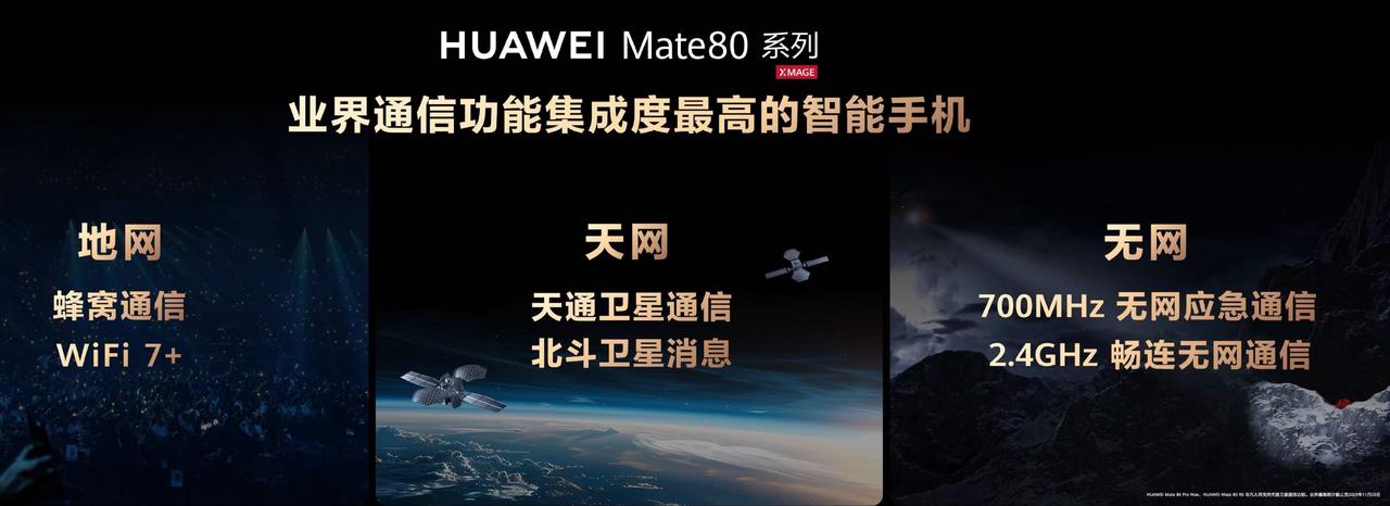 地网天网乃至无网，Mate80系列首发700MHz无网应急通信。通信这一块，阿华