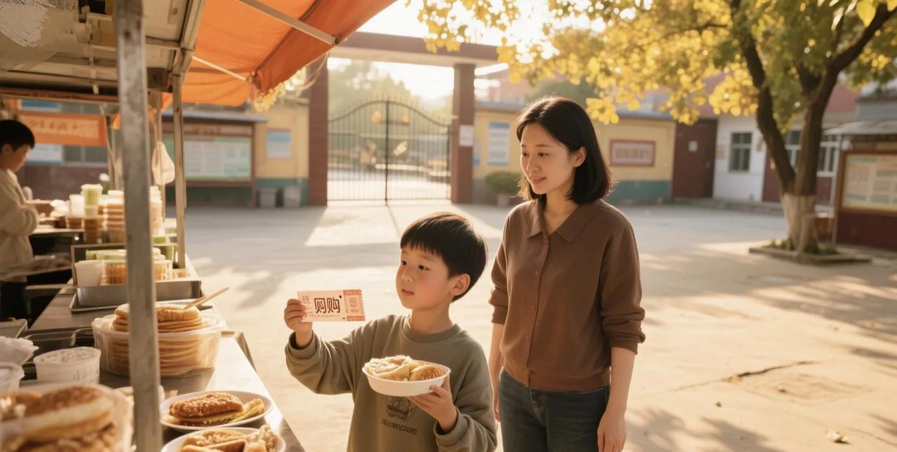 孩子妈妈太有才了，果然一代人有一代人的粮票。看到有小孩拿着打印好的团购券去换早餐