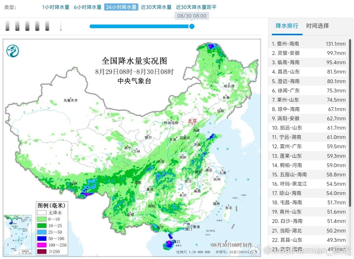 【强降雨和强对流】昨天到今晨，华南西南黄淮东北等地出现了大范围降水，而且不乏短时