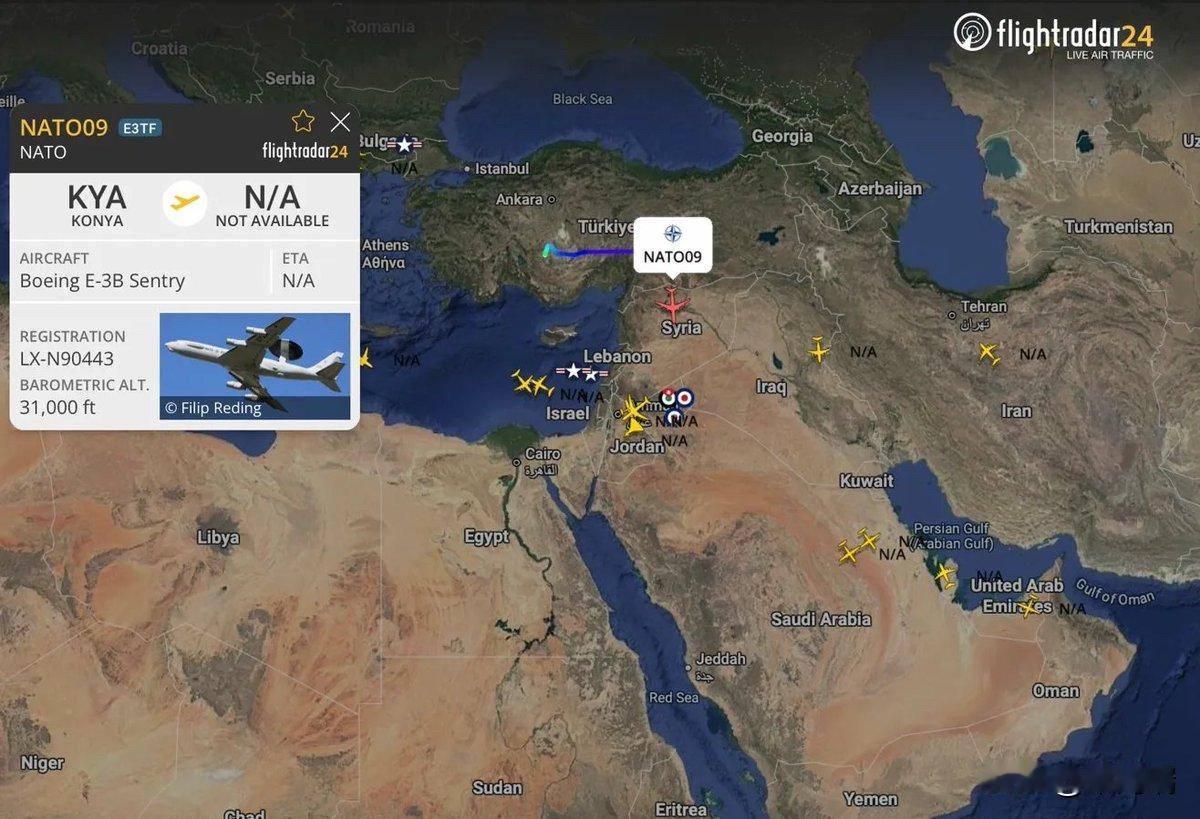 突发新闻：土耳其向美国开放其军事基地，用于对伊朗开展军事行动。北约E-3B“