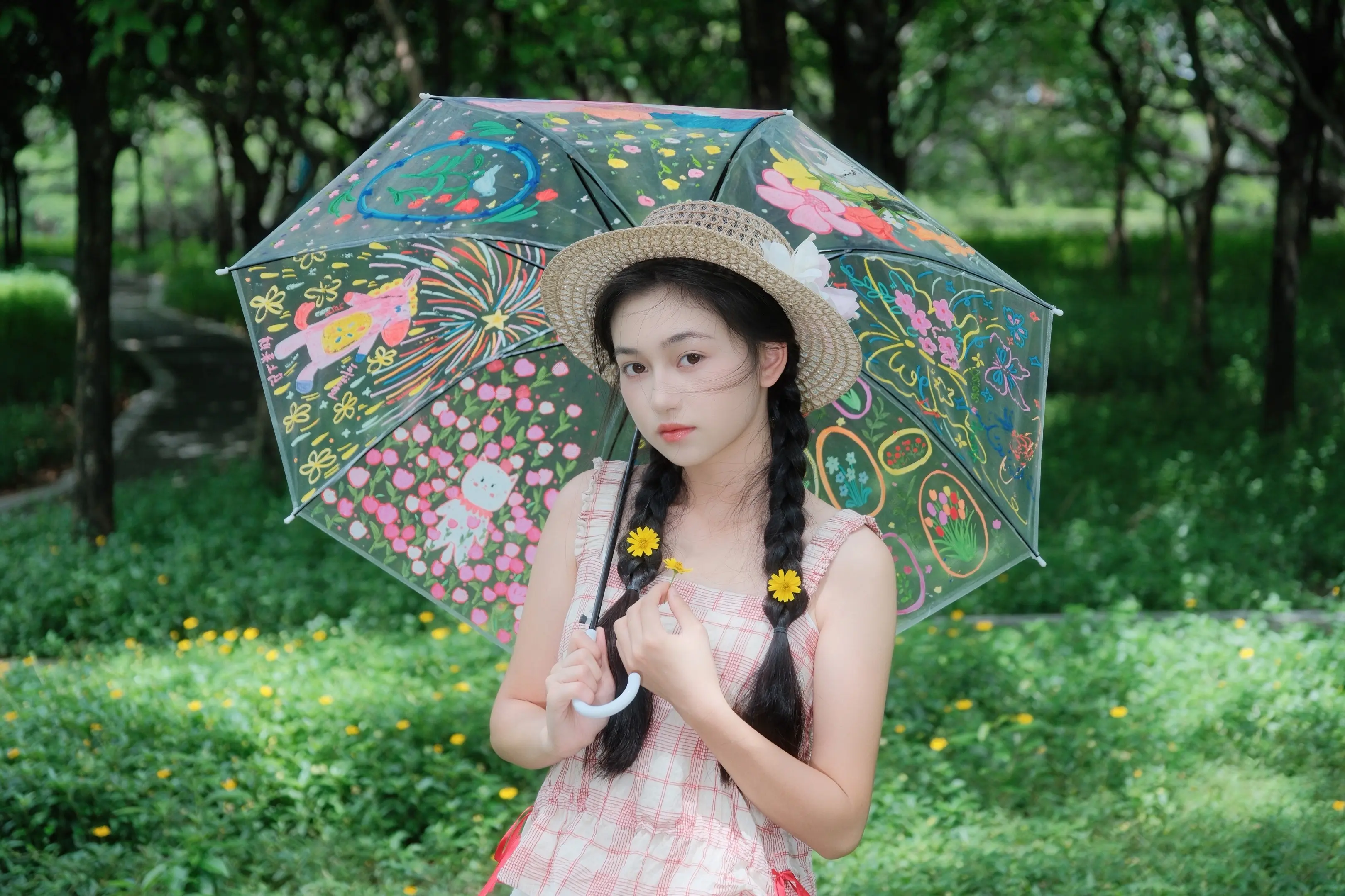 唯唯太美了。森系雨伞拍照小技巧，新手轻松出片： 1.道具：手绘童趣透明...