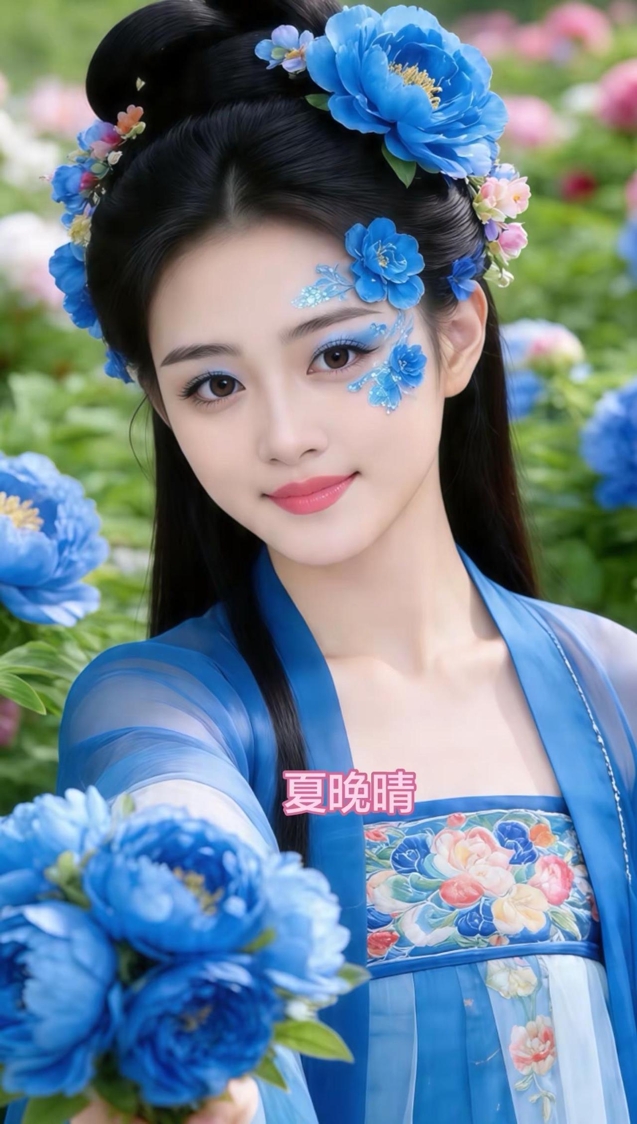 随变一拍都很夯穿着汉服去赏花牡丹古风照