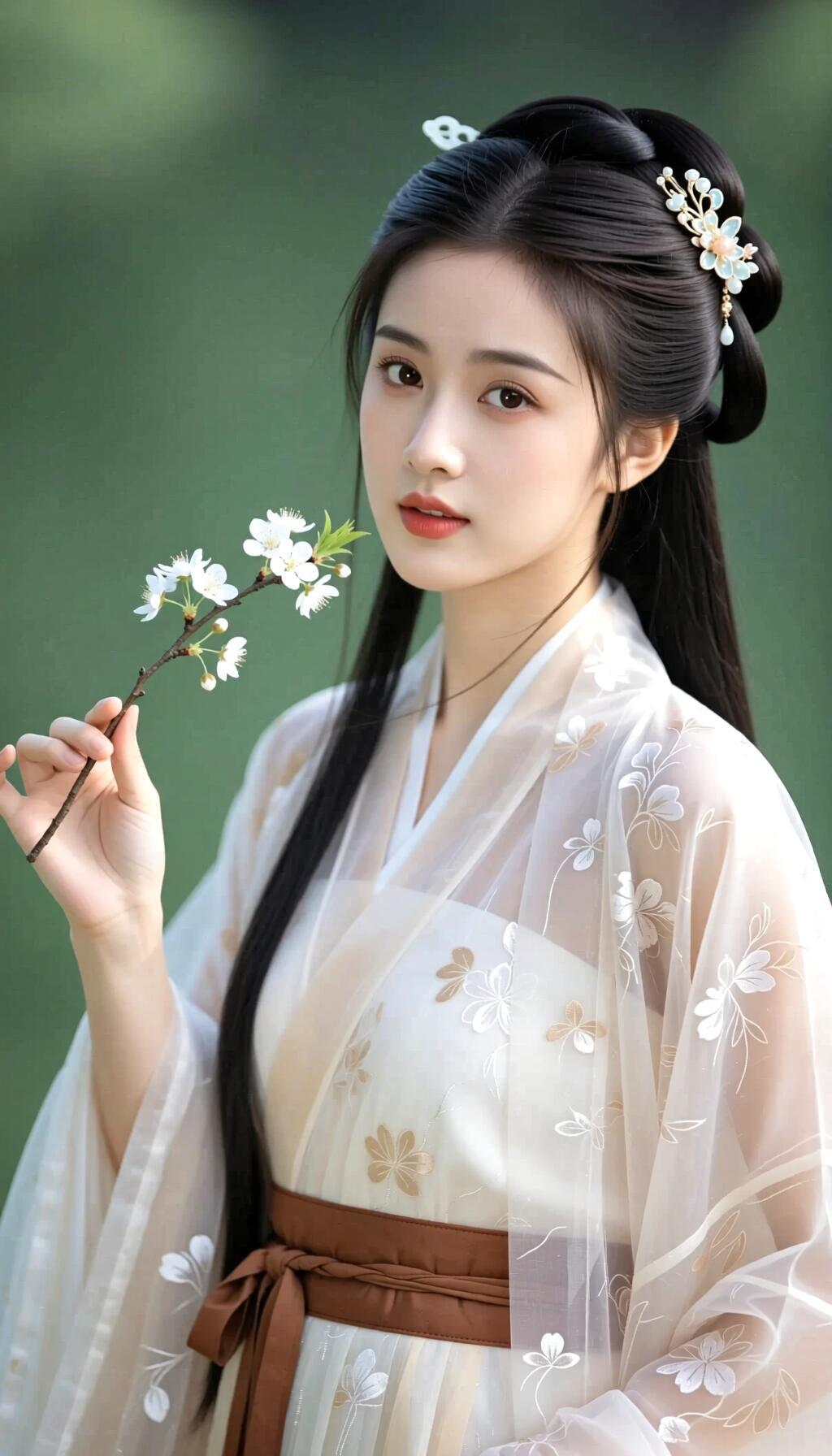 古风少女与樱花，唯美如画，春意盎然。