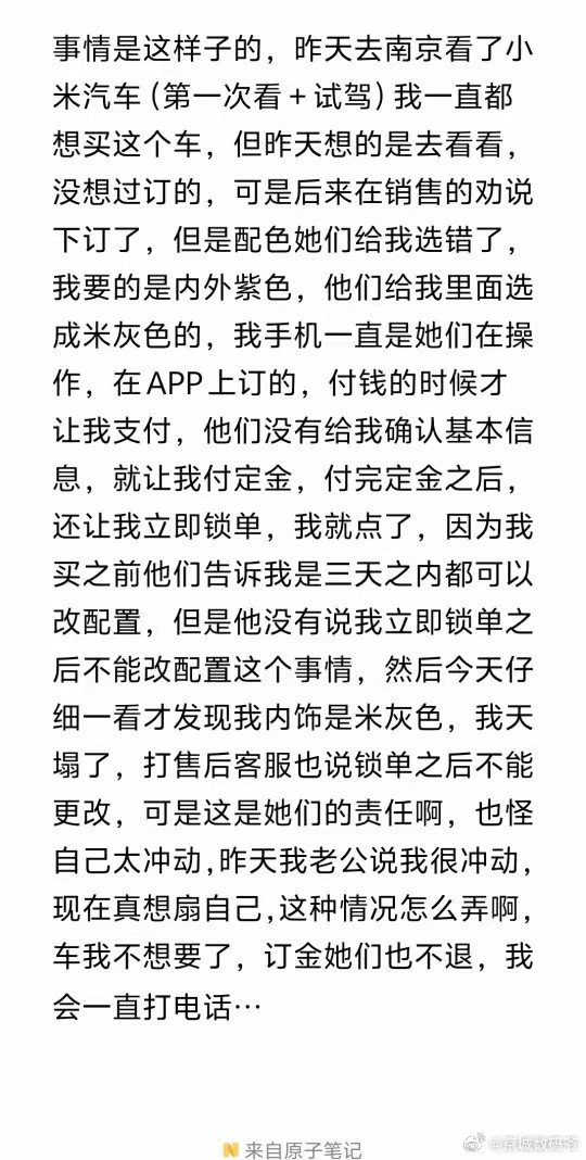 小米准车主：还没提车，销售就让我自适应[点赞]当我看到那个销售说：没选内紫，