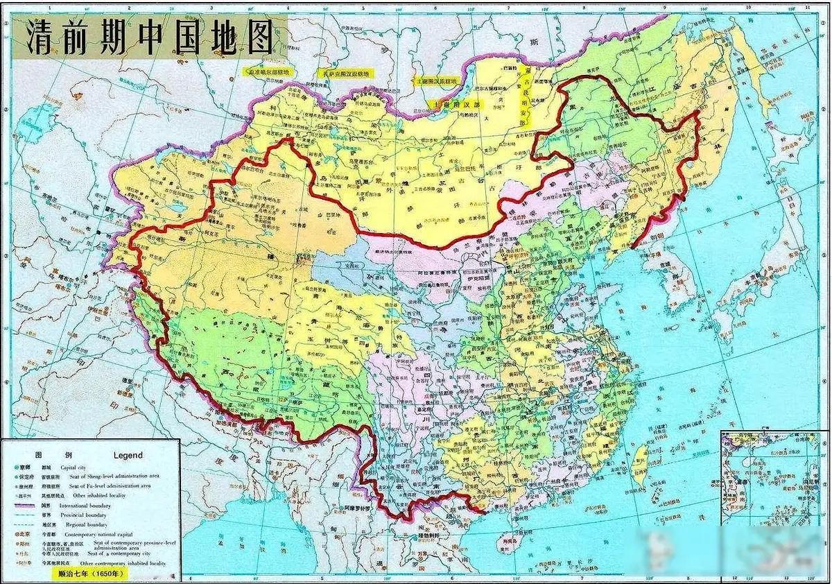 清康熙年间至宣统年间中国丢失的领土图一：领土今昔对比图图二：清朝全盛时期疆域