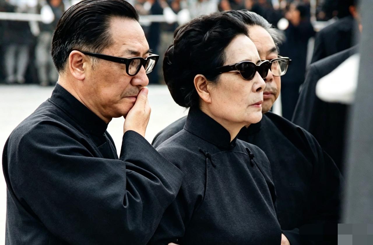 1975年，宋美龄和蒋经国、蒋纬国，在蒋中正葬礼上的一张合影