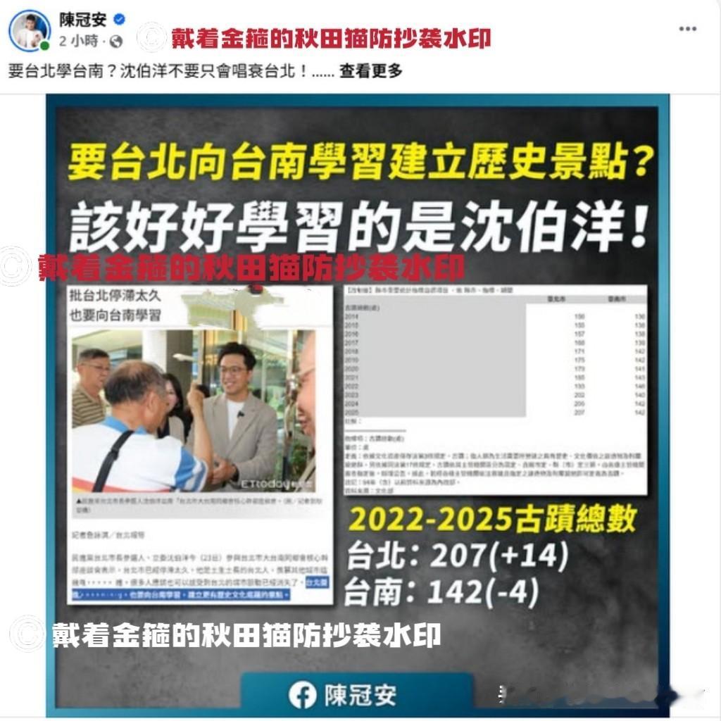 刚被民调打脸，又被数据嘲讽！沈伯洋提议台北要向台南学文化、多建古迹，被陈冠安用