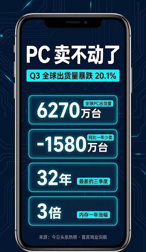 内存暴涨7倍，PC销量32年最差。一根内存条从200元涨到1400元💥，PC销