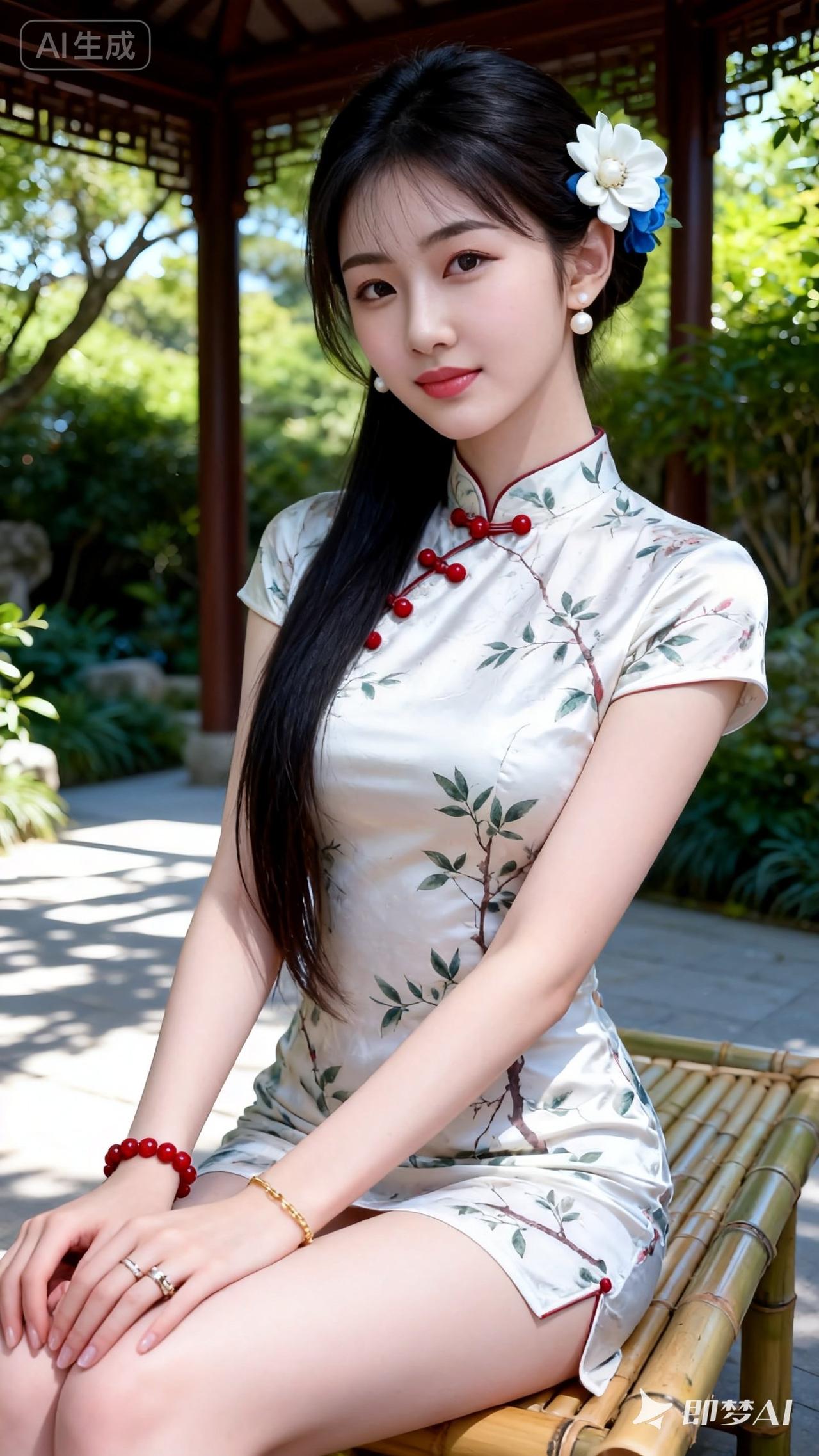 夏日清凉穿搭指南：复古旗袍与自然相映成趣