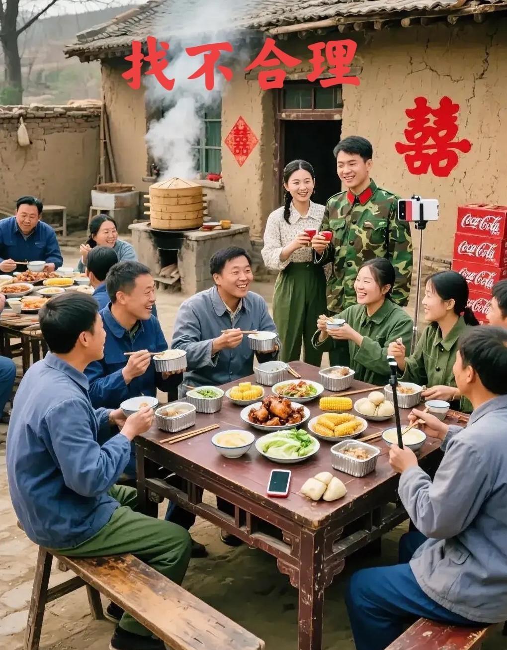 一张80年代农村办喜事的老照片。这张照片里有个明显的漏洞：有人拿着手机在拍照