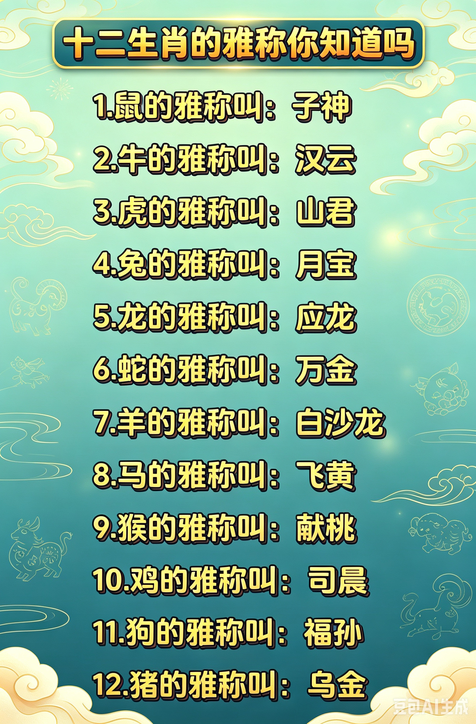 想不到十二生肖还有雅称！看看你的生肖叫什么？