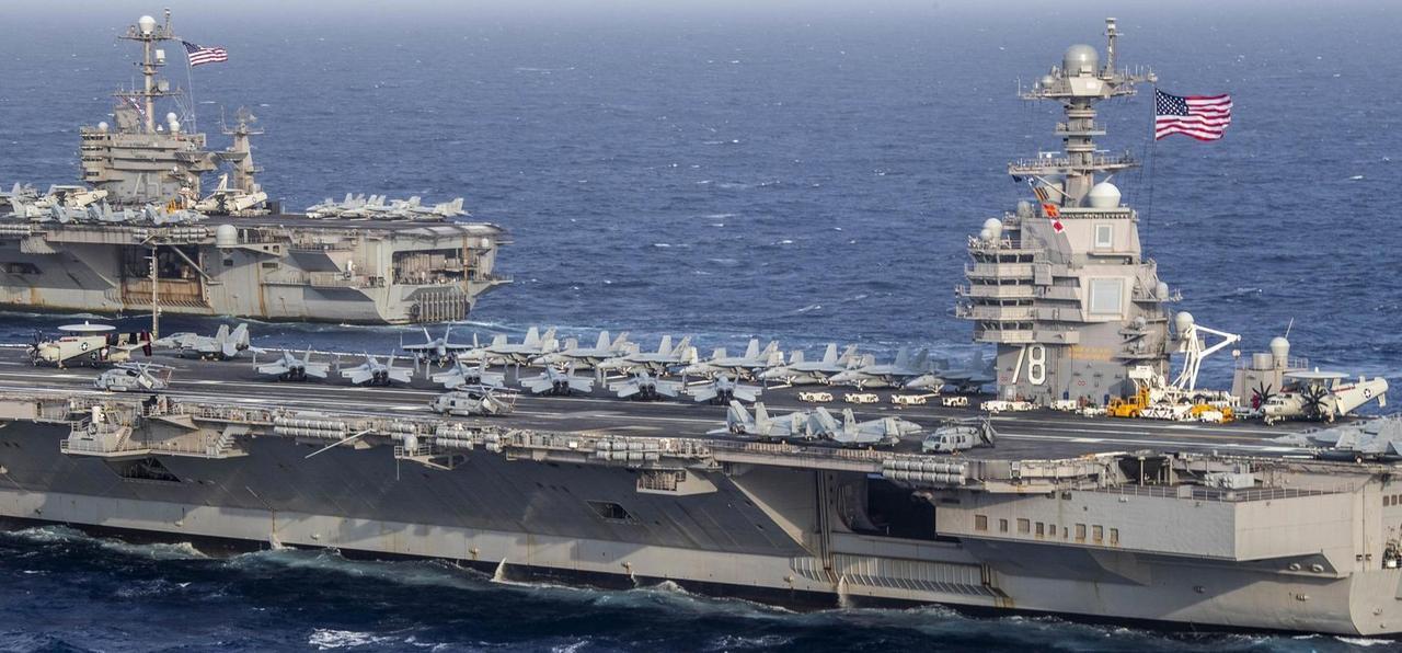 美军最先进航母以30节极限速度冲向中东，2月底双航母120架战机压境伊朗，大战一