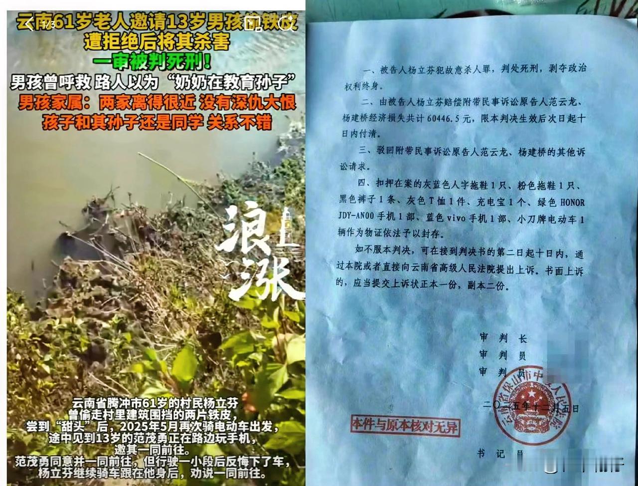 云南61岁村民杨立芬曾有盗窃工地42公斤铁皮的前科。2025年5月11日晚，她骑