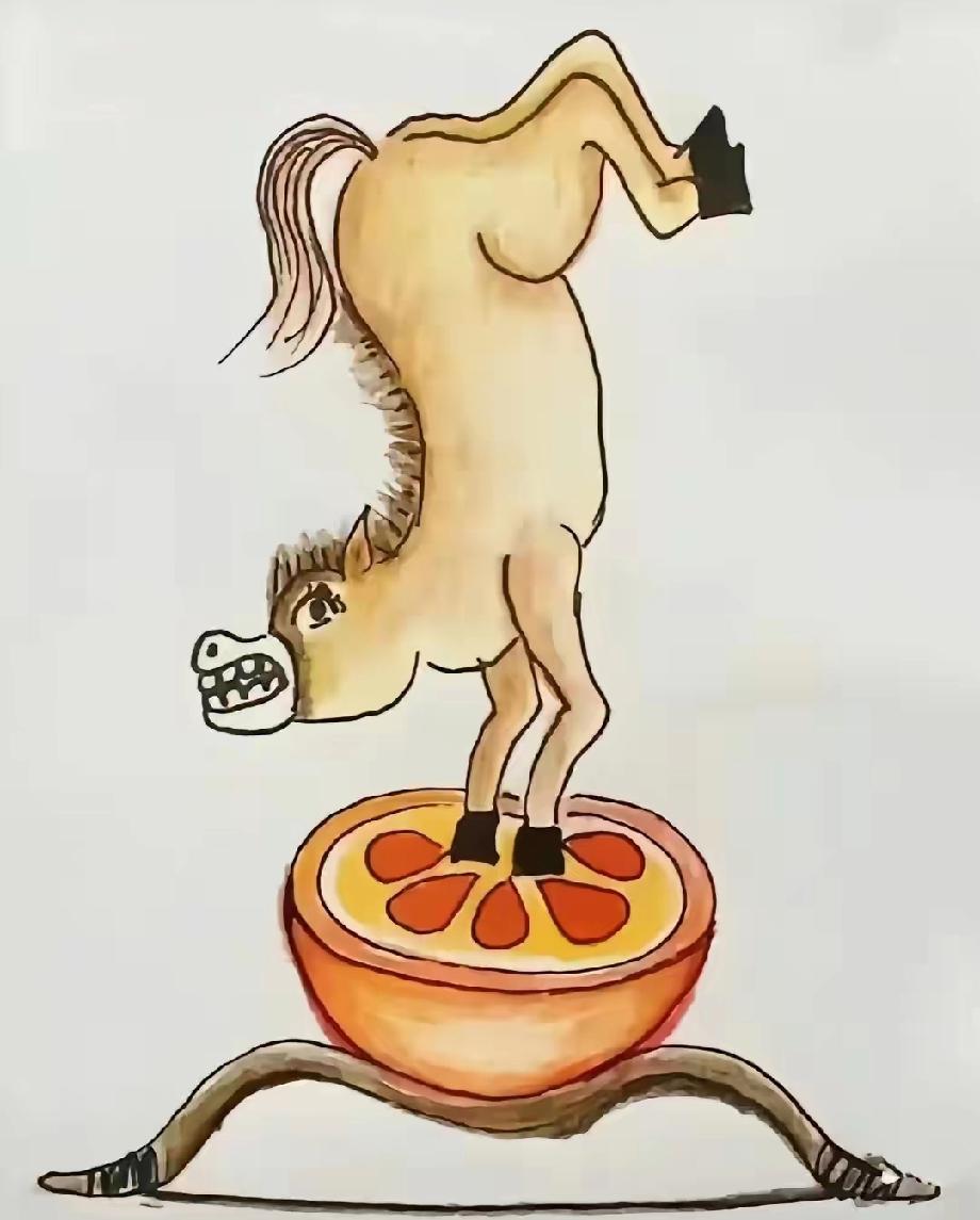  马站橙子上倒立秒藏成语！99%的人第一眼猜错，你能看出答案吗？
