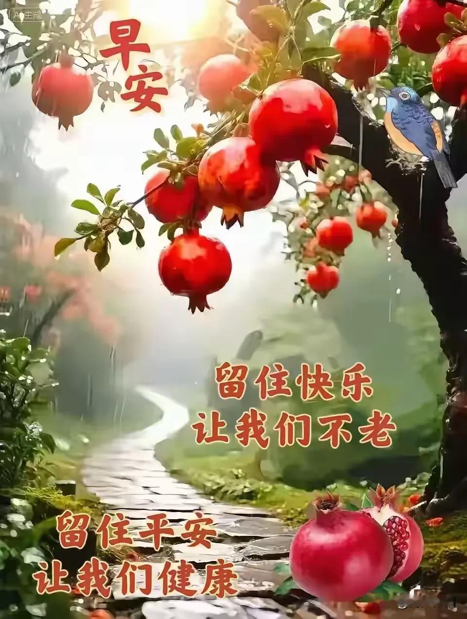 《鹧鸪天·秋安寄友》秋色盈盈百果香，丰收时节祝安康。秋风乍起天微冷，晓