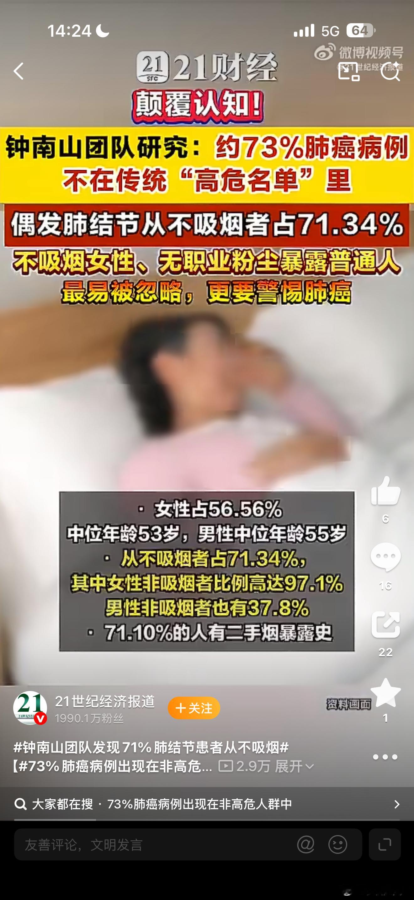 钟南山团队发现肺结节发病新趋势有事儿没事儿做点体检查查身体吧大家，这种一般觉得自