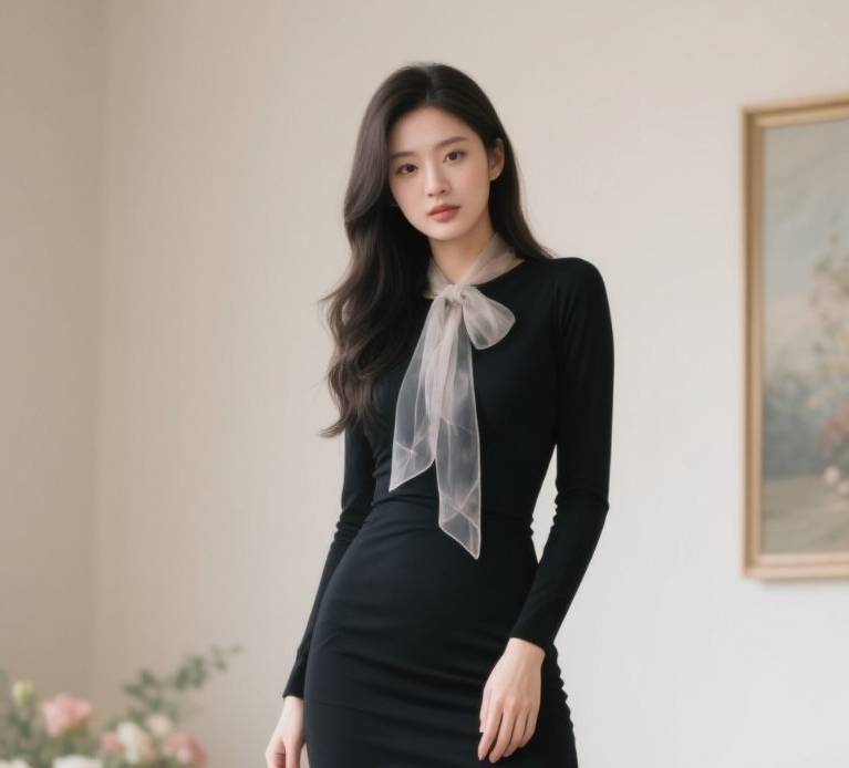 紧身裙配黑丝，娇俏佳人尽显妩媚风情