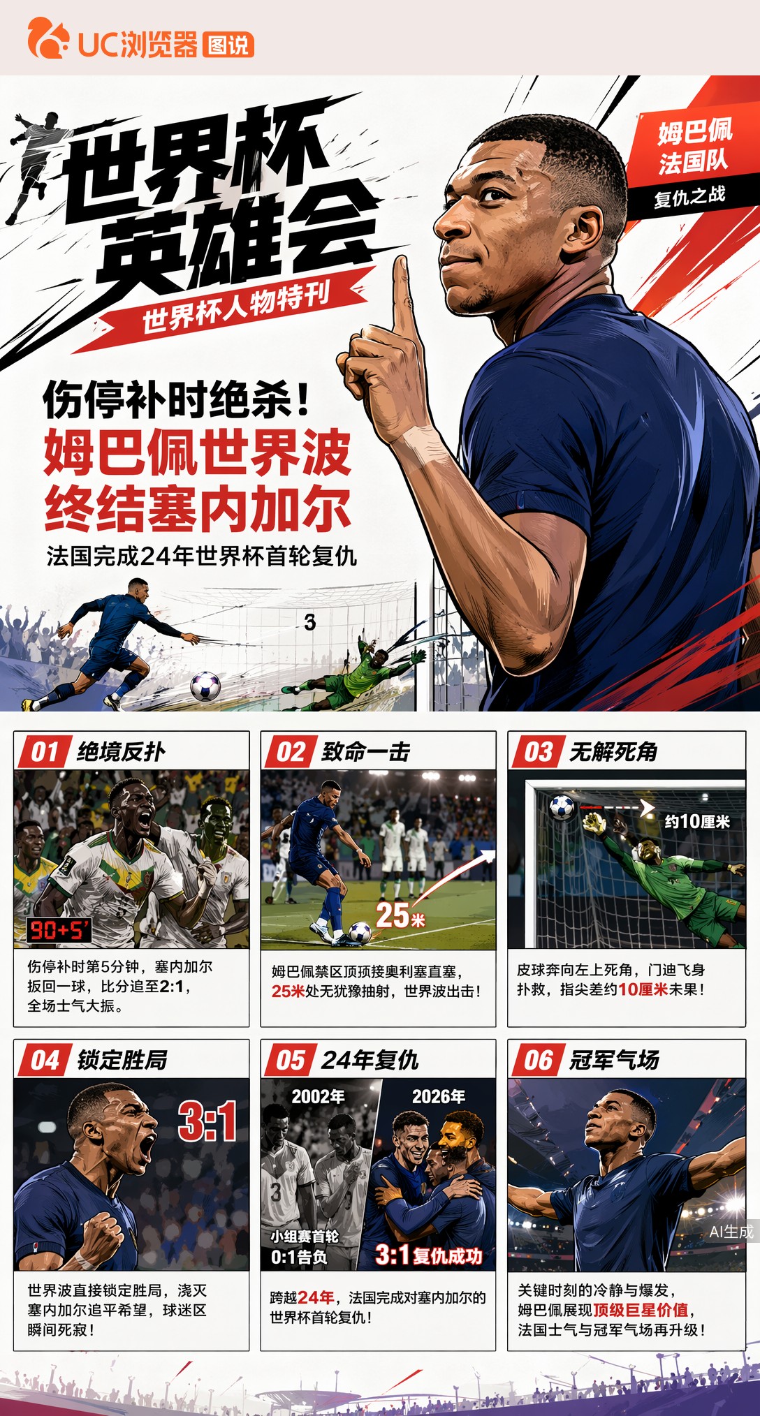 伤停补时绝杀！姆巴佩世界波终结塞内加尔，24年复仇落幕