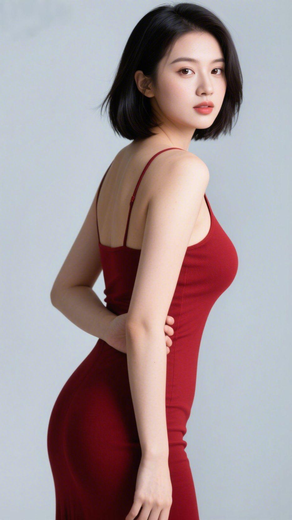 红韵自风华一抹炽烈的红，如揉碎的晚霞落于衣袂间，简约的裙装衬出自然的舒展，