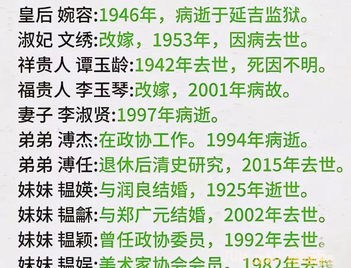 这是溥仪亲人的结局，没想到弟弟和妹妹都活到了21世纪，见证了20世纪的沧桑巨变，