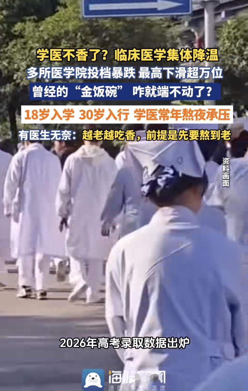 多所医学院临床专业投档线暴跌，最高位次直接下滑超一万名，曾经挤破头的“金饭碗”现