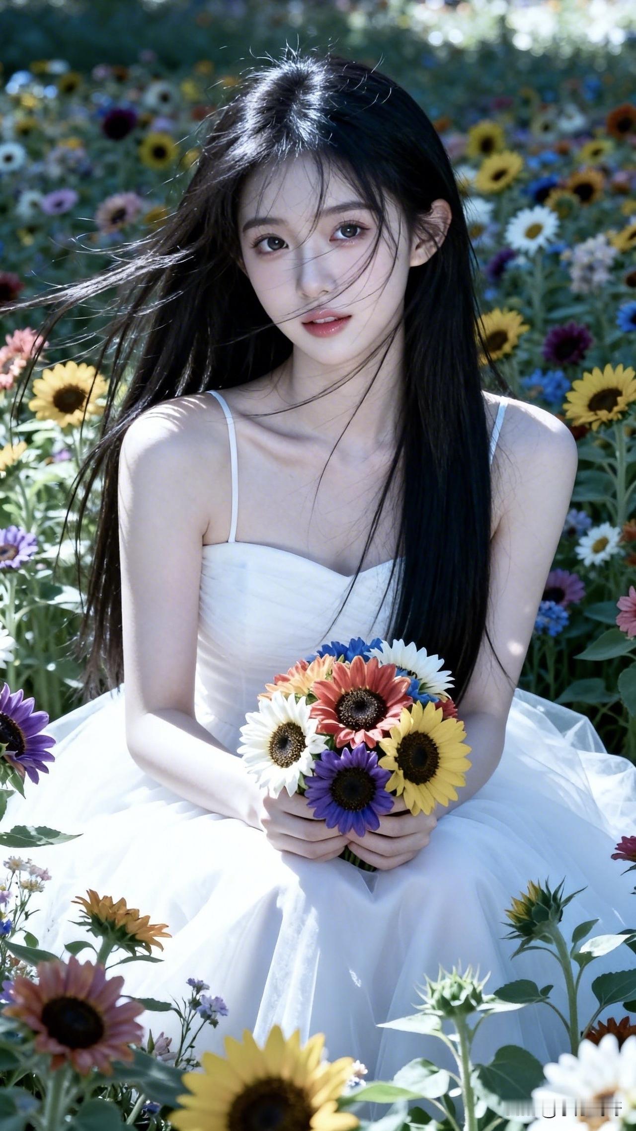 ：论世间最有色彩的风景，还得是一片花海，虽然不算好看，但是花间美人坐，清风拂面来