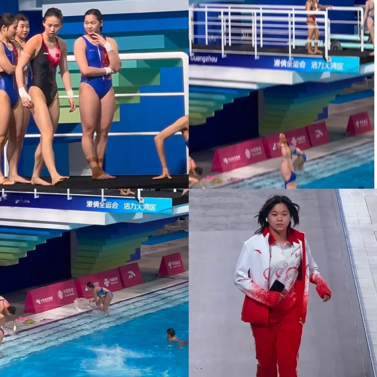 全红婵和陈芋汐现身热身赛的照片，一对比，婵宝的大骨架可太明显了，俩人站一块儿