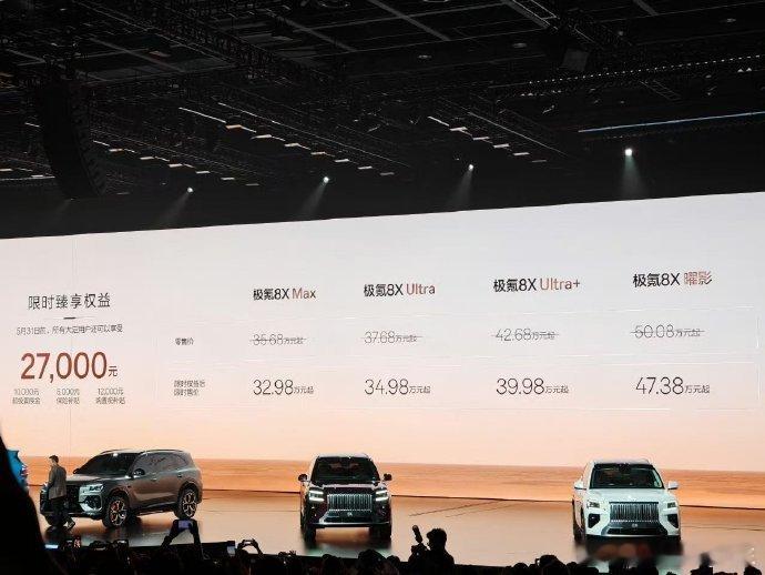 极氪8X限时售价：极氪8XMax：32.98万元起极氪8XUltra：34.