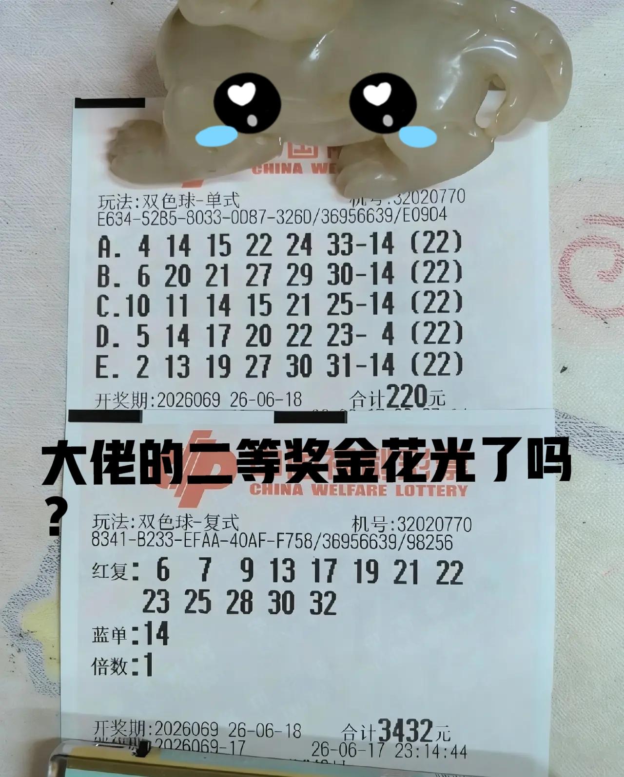 大佬之前中的二等奖奖金花光了吗？每期投入几大千，已经起码连续10几期颗粒无收，实