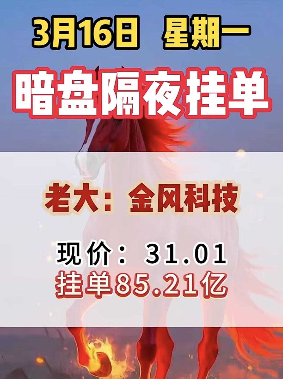 3月17日暗盘隔夜挂单个股揭晓3月16日暗盘隔夜挂单情况超有意思！金牛化工现