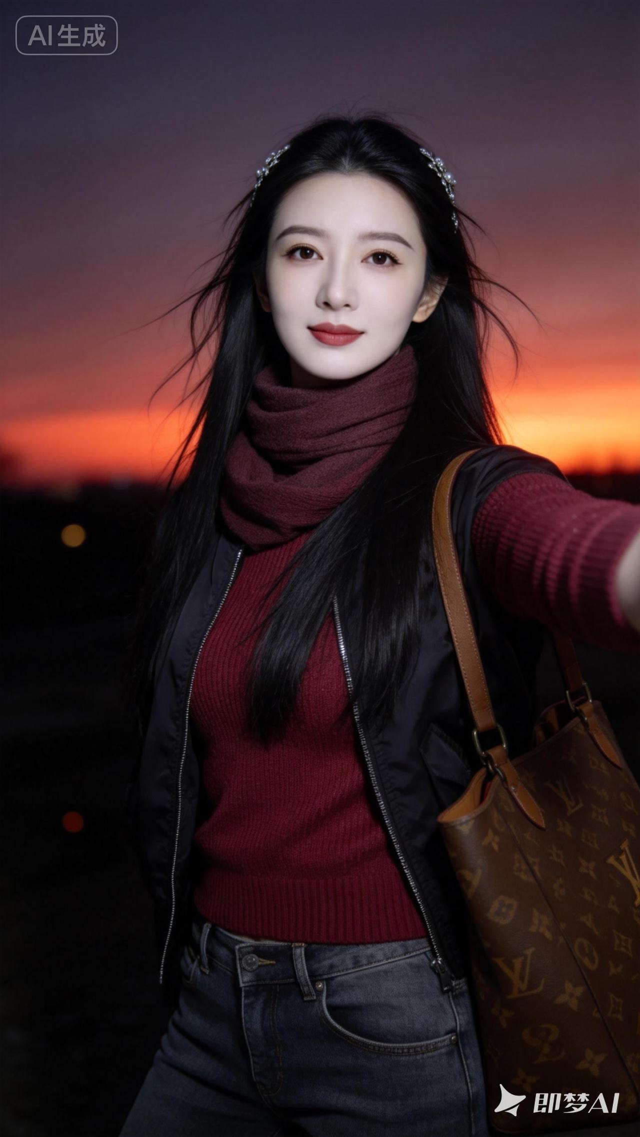 夕阳下的浪漫自拍，时尚穿搭指南🌅👗👜