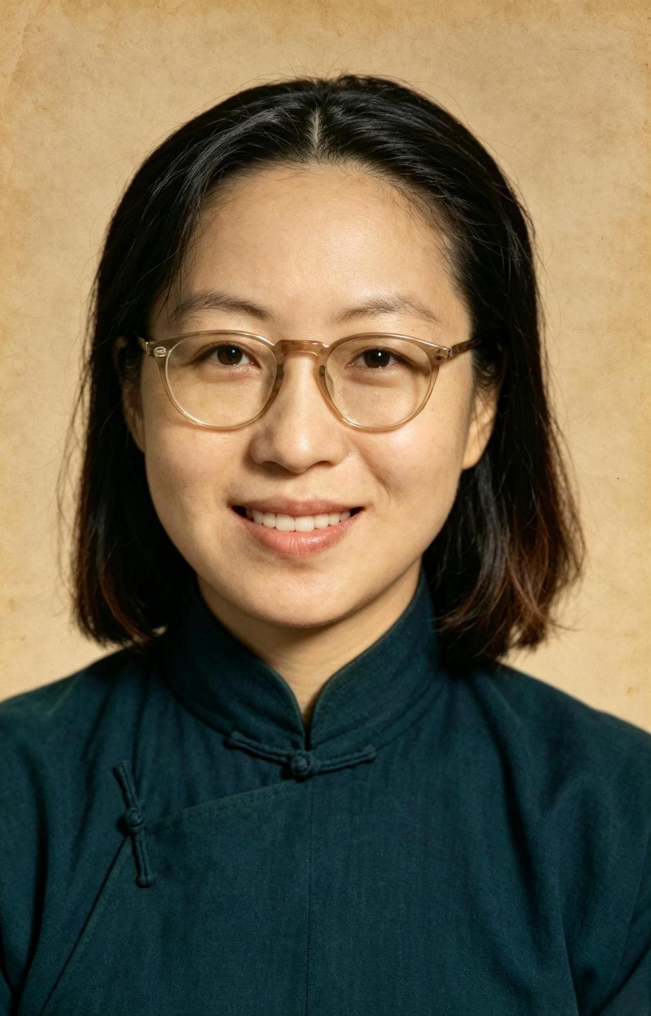 这是一九三九年张爱玲放在香港大学学籍卡上的一张照片。张爱玲留着齐肩短发，戴着一副