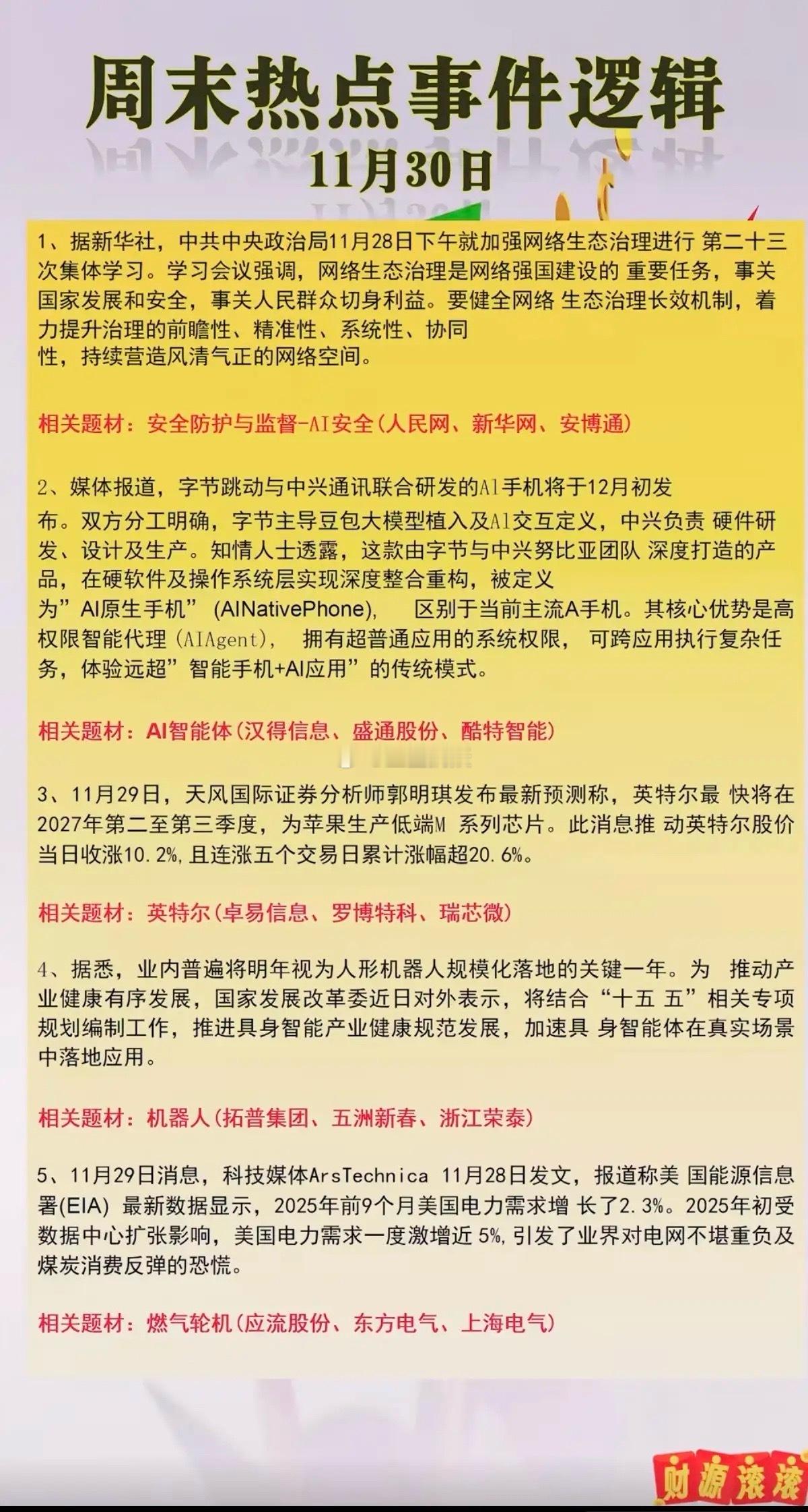 周末：热点事件与投资逻辑！1.安全防护与监督——ai安全2.智能体ai3.英特尔