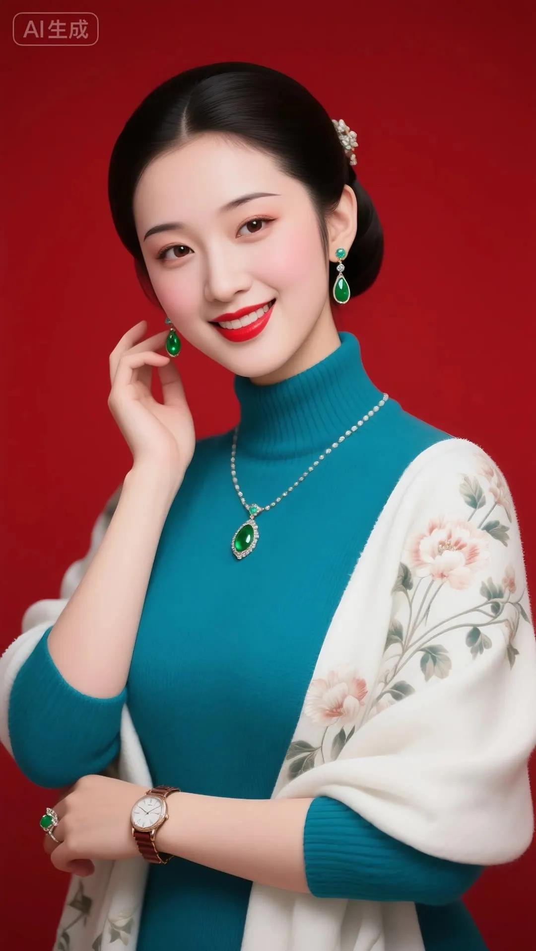 优雅气质，绿宝石配饰，复古风穿搭