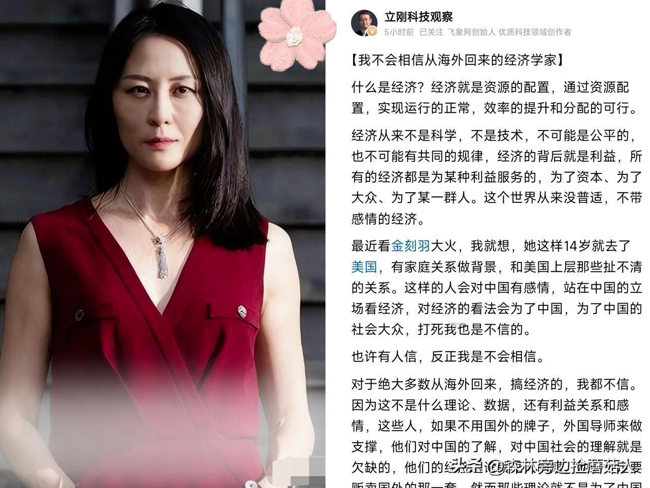 海归金刻羽火了，项立刚对金刻羽的点评更火！海归金刻羽对中国经济指点江山，项立