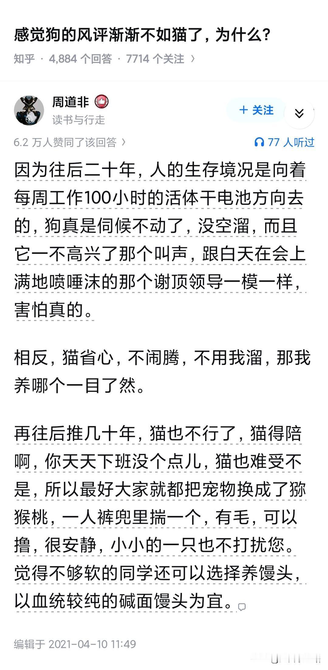 为什么狗的风评渐渐不如猫了？因为猫不用遛，这个看似很小的一个点真的会成为上班